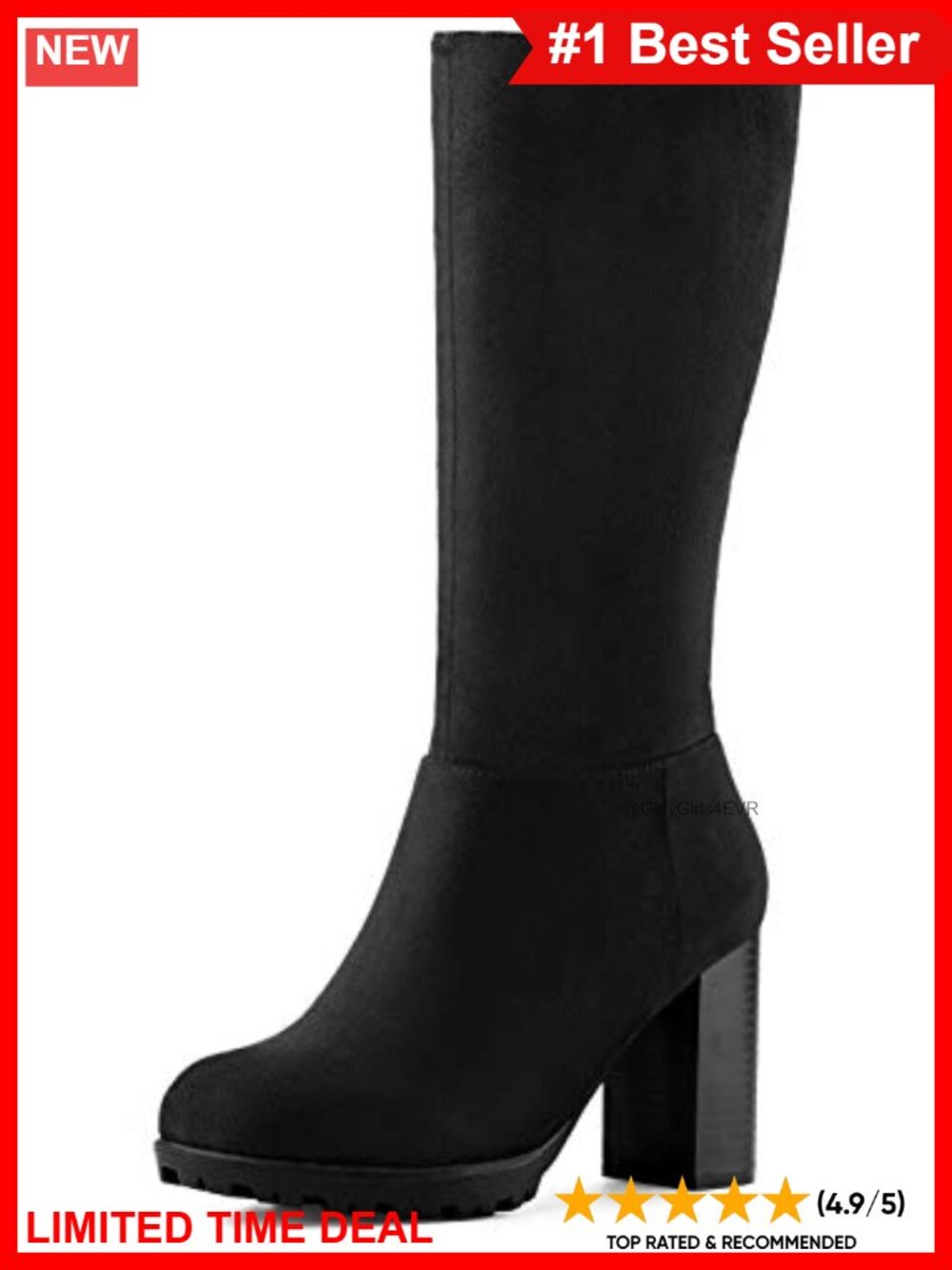 Faux Suede Mid Calf Chunky Block Heel Boots Zipper Round Toe